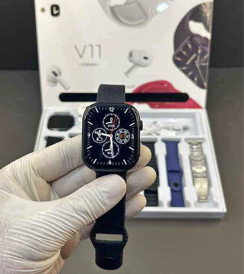 Combo Reloj Inteligente Audifonos Pulsos V11 Classic 10 En 1