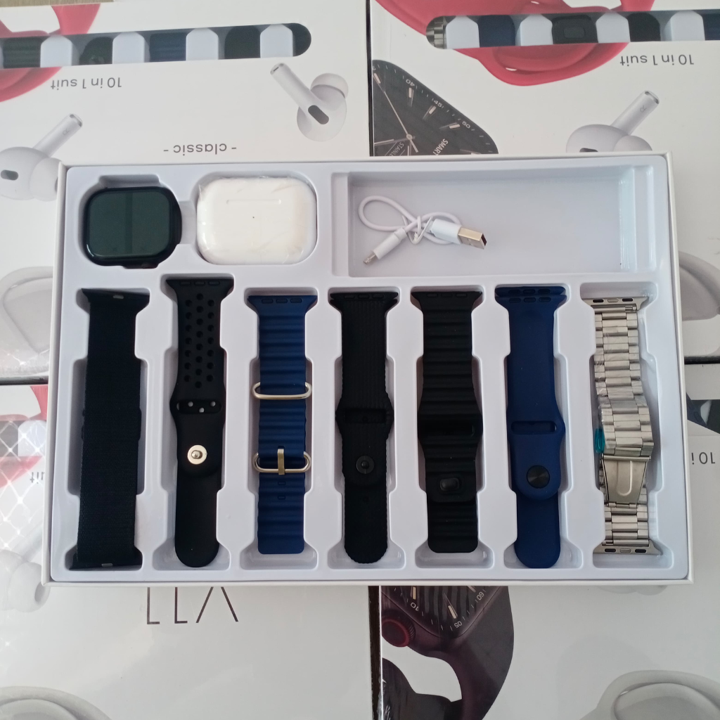 Combo Reloj Inteligente Audifonos Pulsos V11 Classic 10 En 1