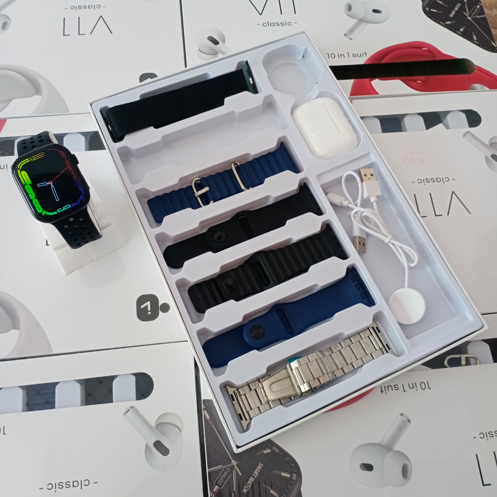 Combo Reloj Inteligente Audifonos Pulsos V11 Classic 10 En 1