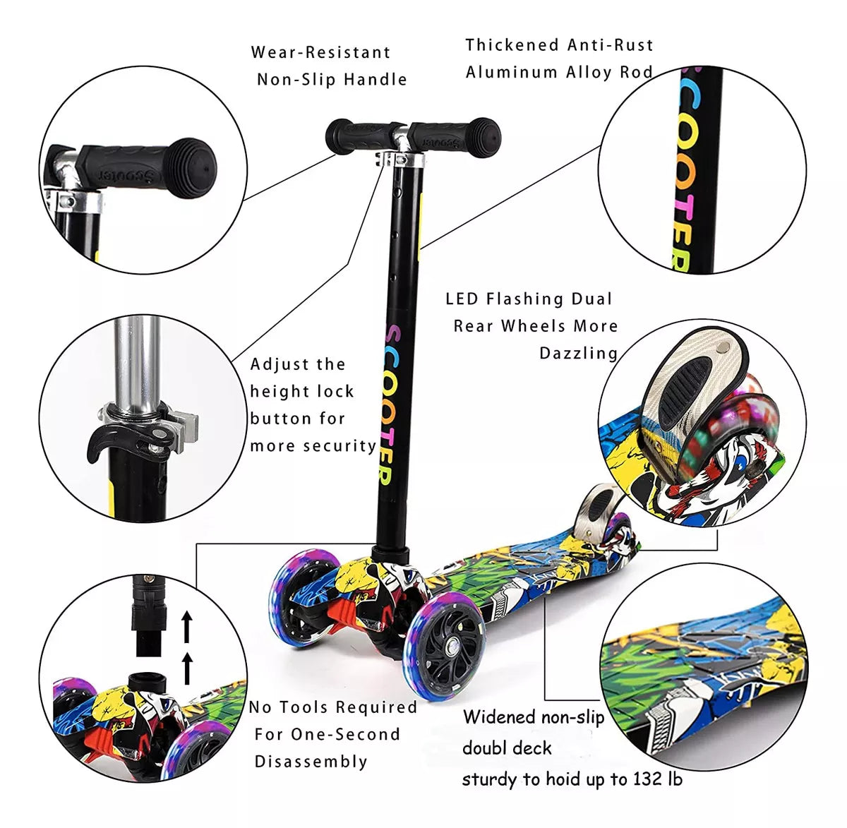 Scooters, Patineta De 3 Ruedas Con Luces Led- Grafiti