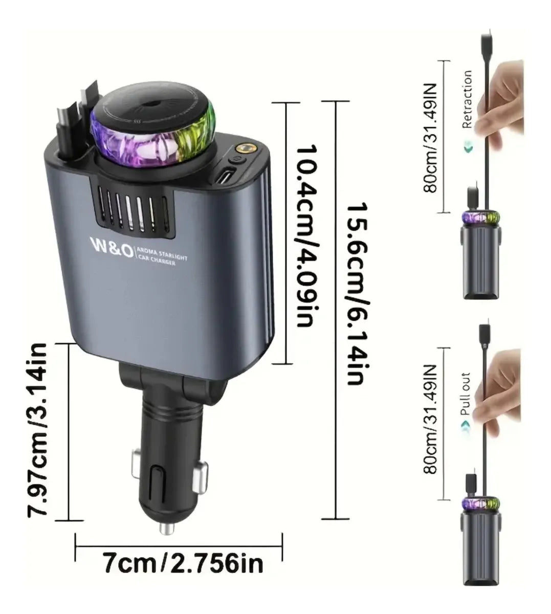 Cargador De Carro Carga Rápida + Humificador (ambientador)+ Proyector (luces Led)