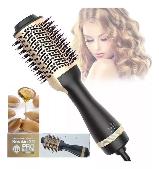 Cepillo Secador Alisador One Step Keratina Cepillo Redondo 3D