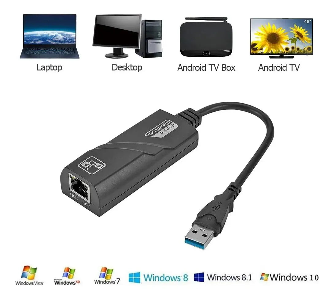 Adaptador Hub Puerto Lan Usb 3.0 Hasta 1000mbps Rj45 Tv Box