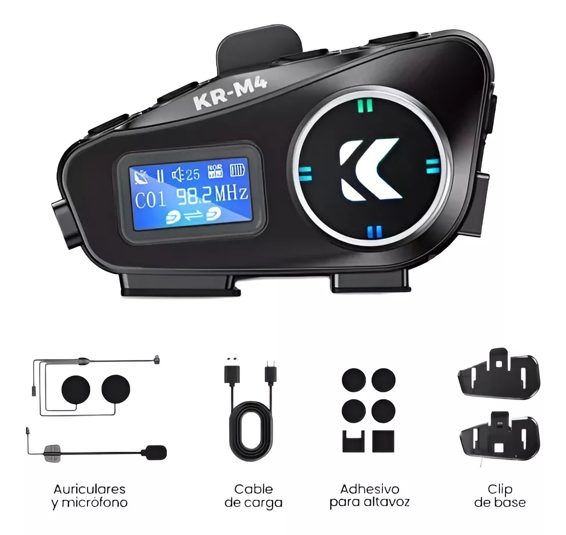 Intercomunicador Pantalla LCD KR-M4 Bluetooth Resistente al Agua para Moto