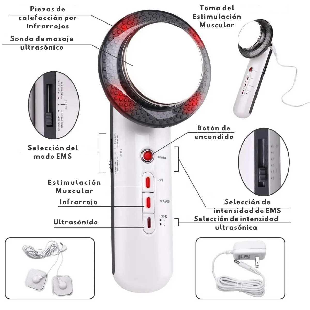 Masajeador Portátil Ultrasonido + Infrarrojo De Fisioterapia