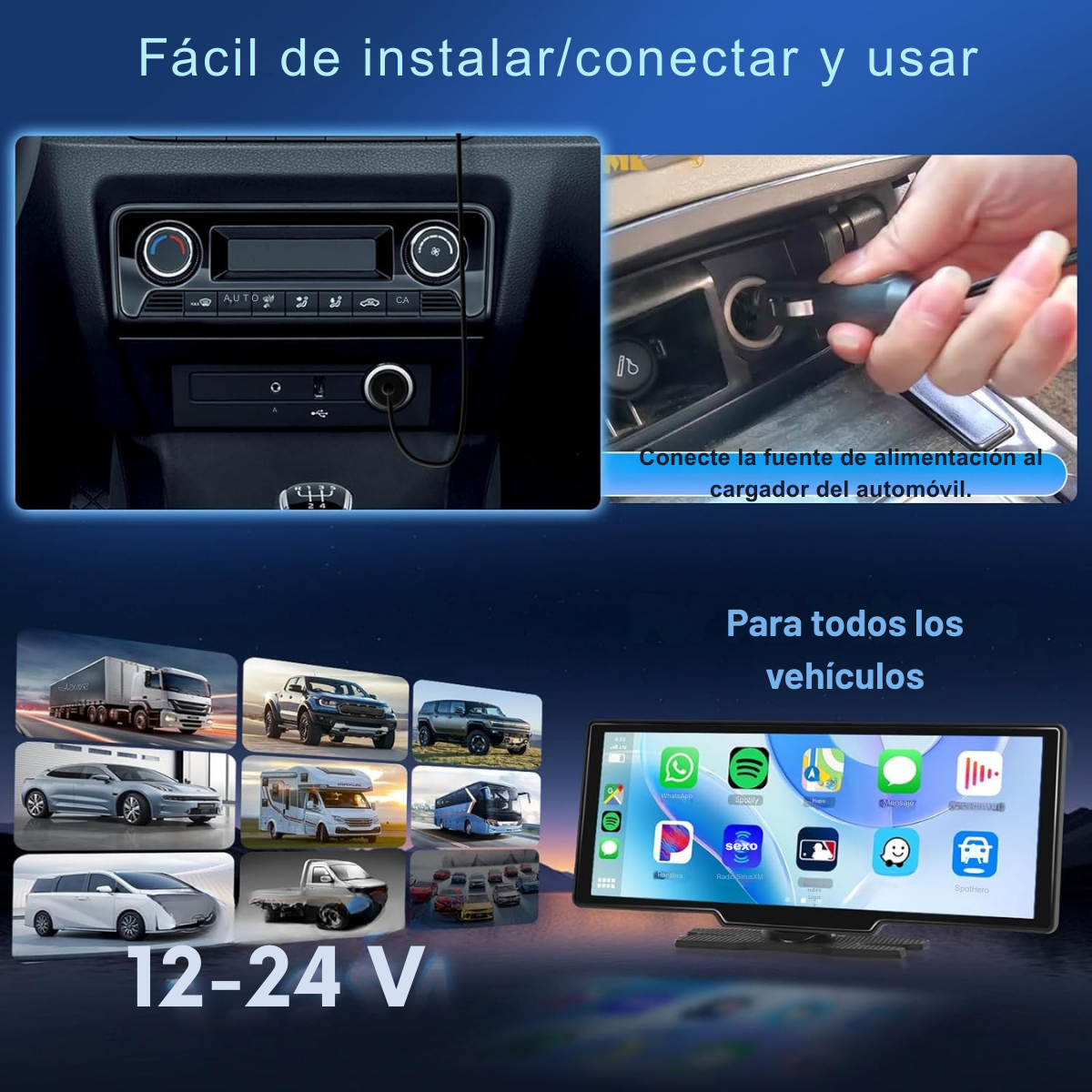 Pantalla Carplay/Andrioid Auto Portátil  Inalámbrico con cámara Frontal y trasera