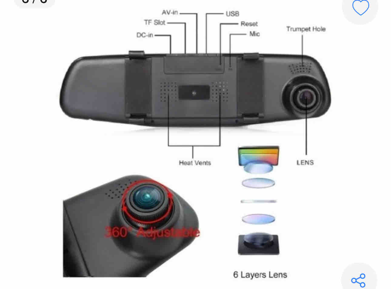 Espejo Retrovisor Doble Cámara Pantalla 4.3'' Full HD Carro