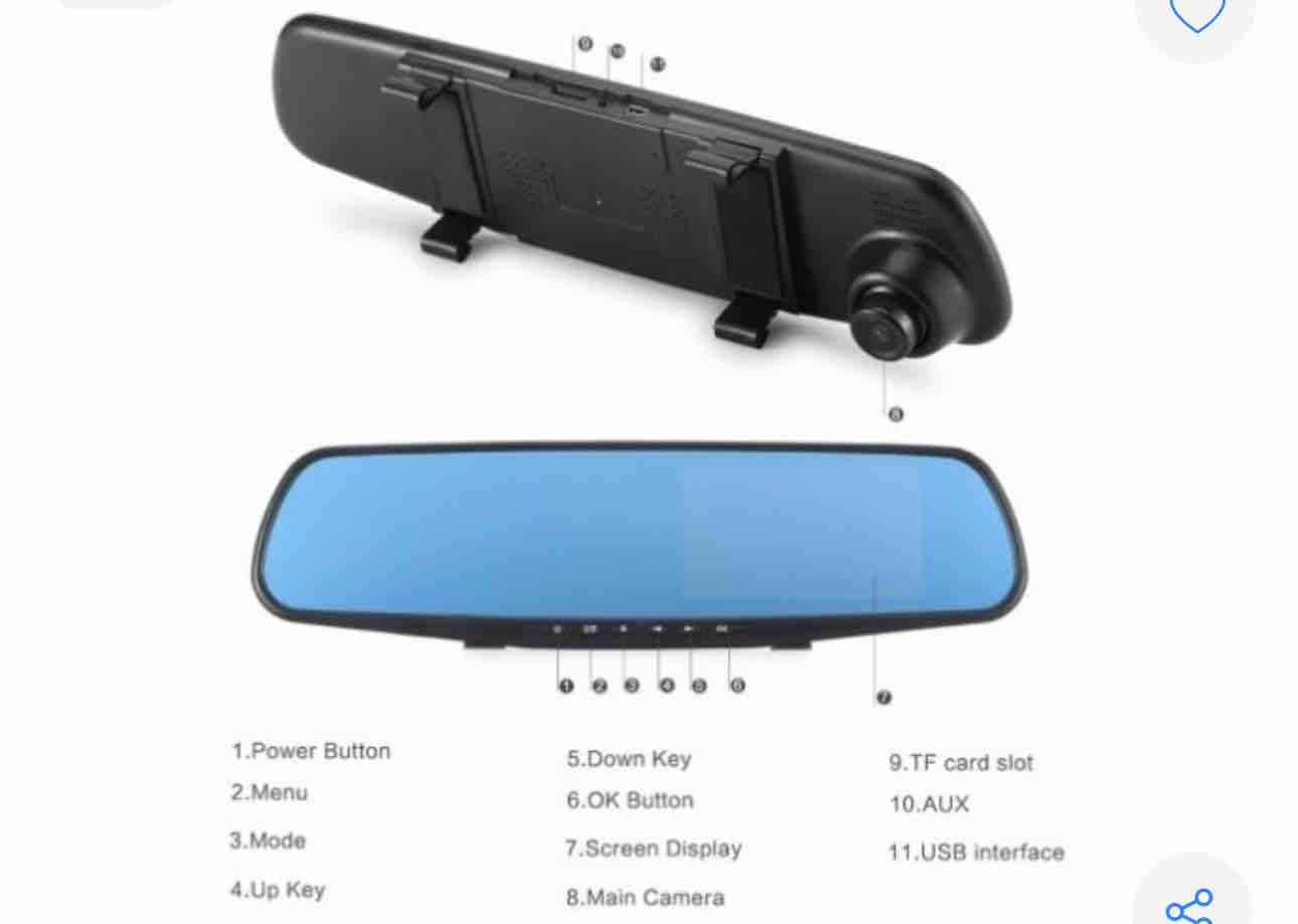 Espejo Retrovisor Doble Cámara Pantalla 4.3'' Full HD Carro