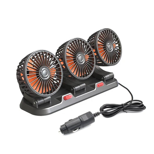 Ventilador Para Carro De Tres Cabezales Rotación Libre - 12v