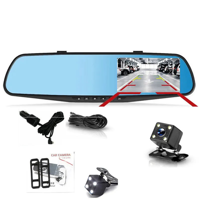 Espejo Retrovisor Doble Cámara Pantalla 4.3'' Full HD Carro