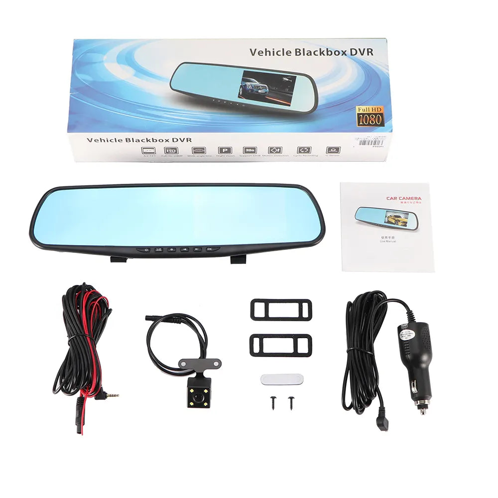 Espejo Retrovisor Doble Cámara Pantalla 4.3'' Full HD Carro