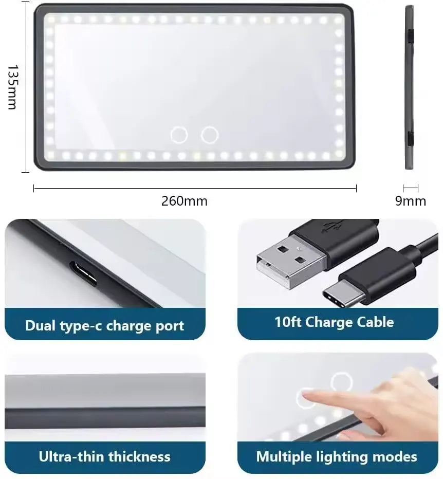 Espejo Tocador Para El Carro Con Luz Led Recargable