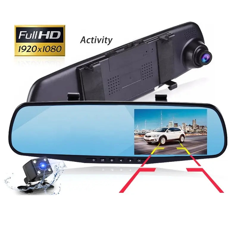 Espejo Retrovisor Doble Cámara Pantalla 4.3'' Full HD Carro