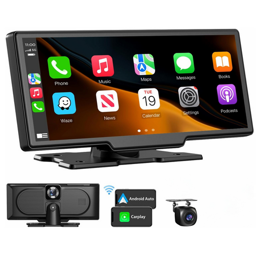 Pantalla Carplay/Andrioid Auto Portátil  Inalámbrico con cámara Frontal y trasera