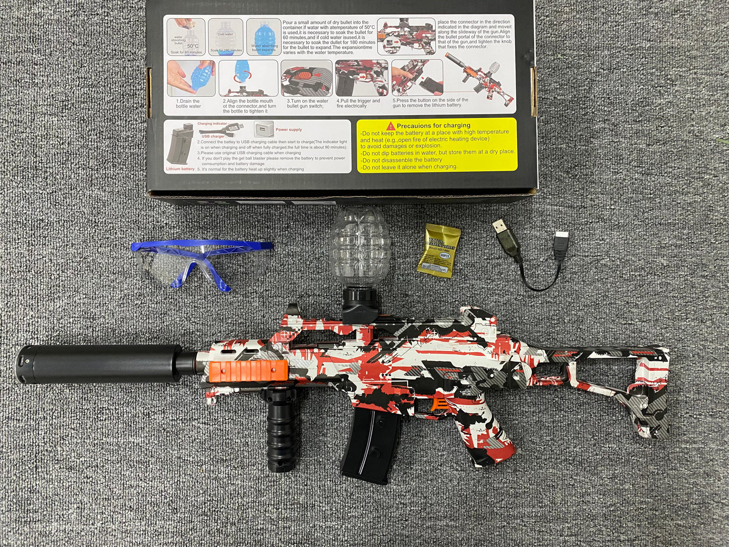 Ametralladora Bola Hidrogel Eléctrica G36C Con Luces Led Recargable Kid Segurid