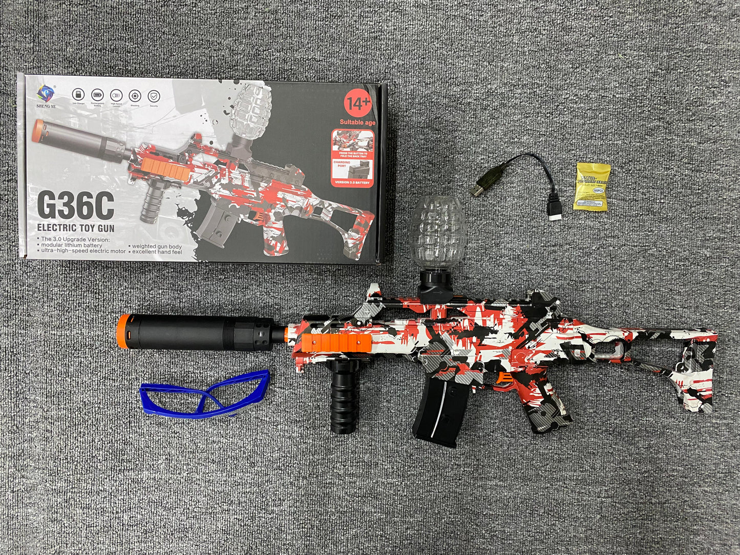 Ametralladora Bola Hidrogel Eléctrica G36C Con Luces Led Recargable Kid Segurid