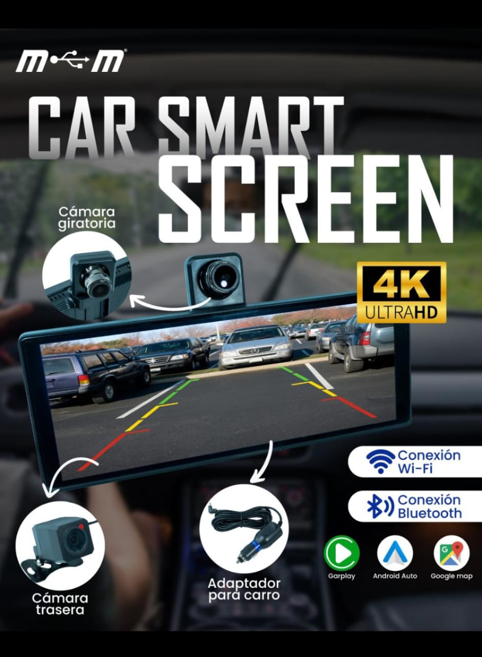 Pantalla Carplay/Andrioid Auto Portátil  Inalámbrico con cámara Frontal y trasera