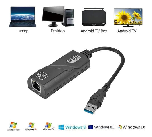 Adaptador Hub Puerto Lan Usb 3.0 Hasta 1000mbps Rj45 Tv Box - Camva Store