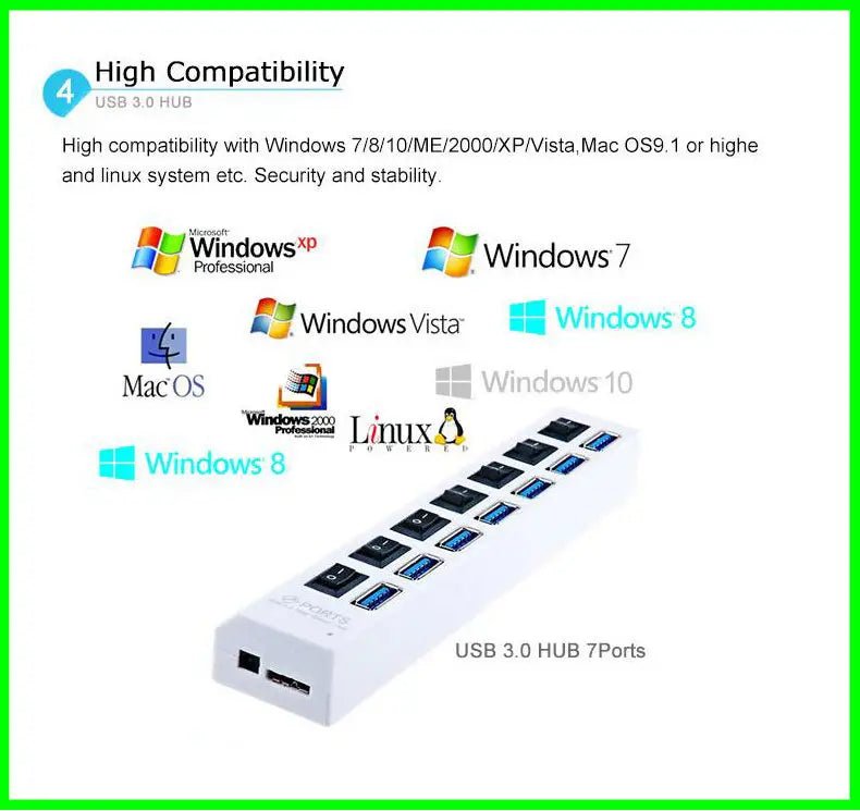 Hub Multipuerto Concentrador Usb 2.0 7 En 1 Adaptador Switch - Camva Store