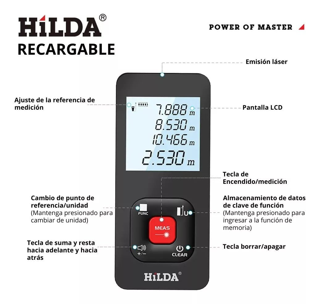 Metro Laser Digital Herramientas Medidor Recargable 50 Metros - Camva Store