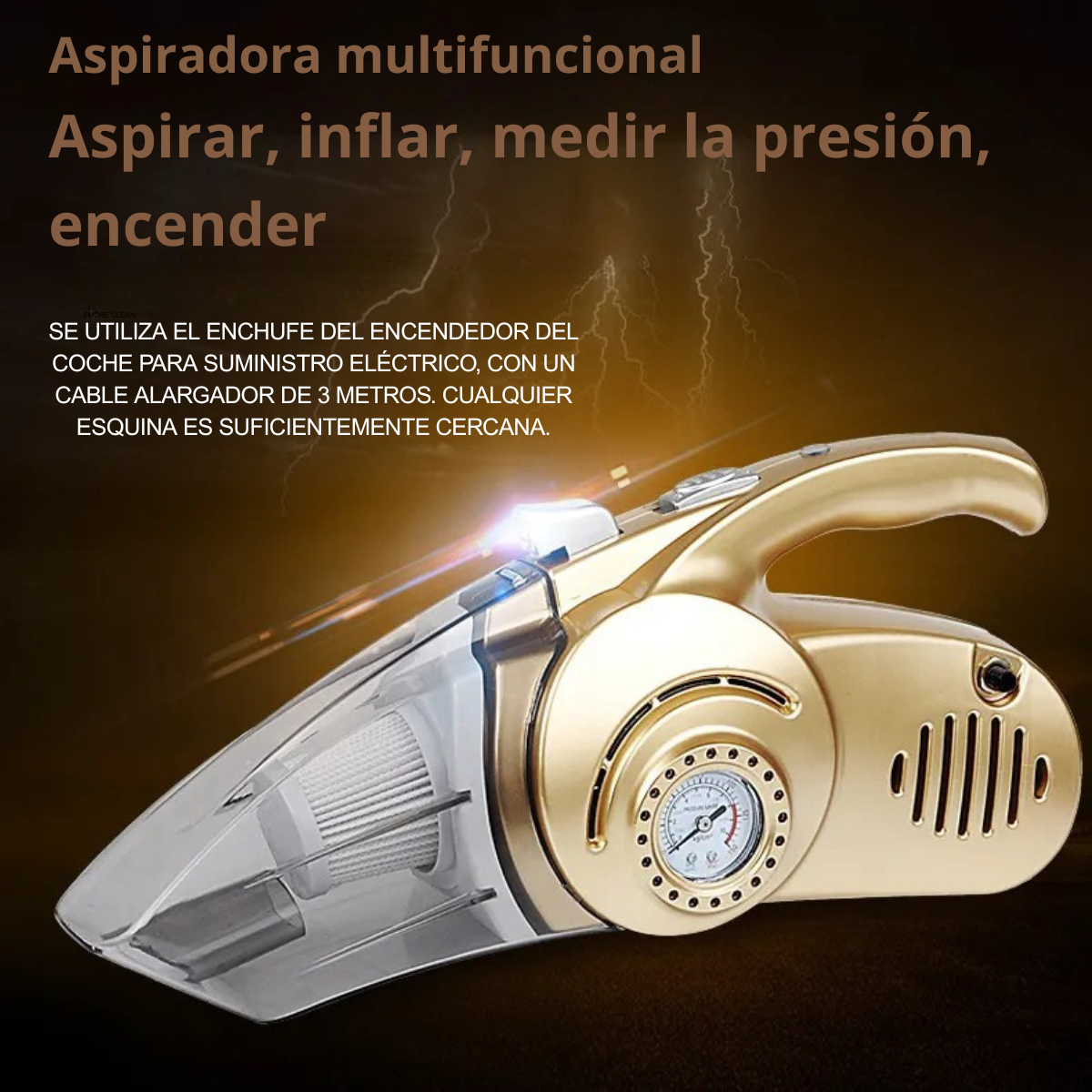 Aspiradora De Carro 4 En 1 Integrado Linterna Y Compresor