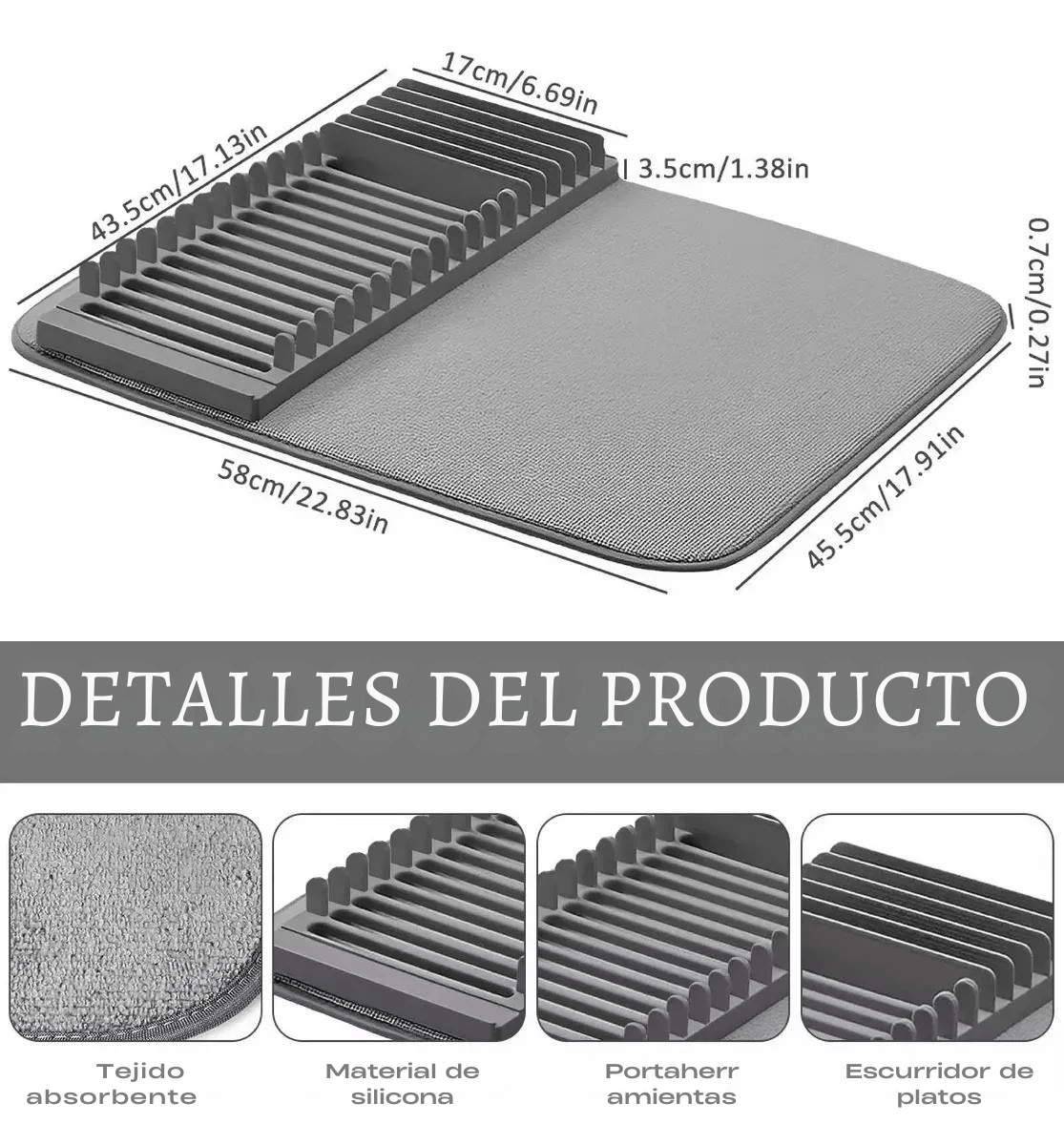 Tapete Secado Loza Soporte Platos Cubiertos Encimera Cocina - Camva Store