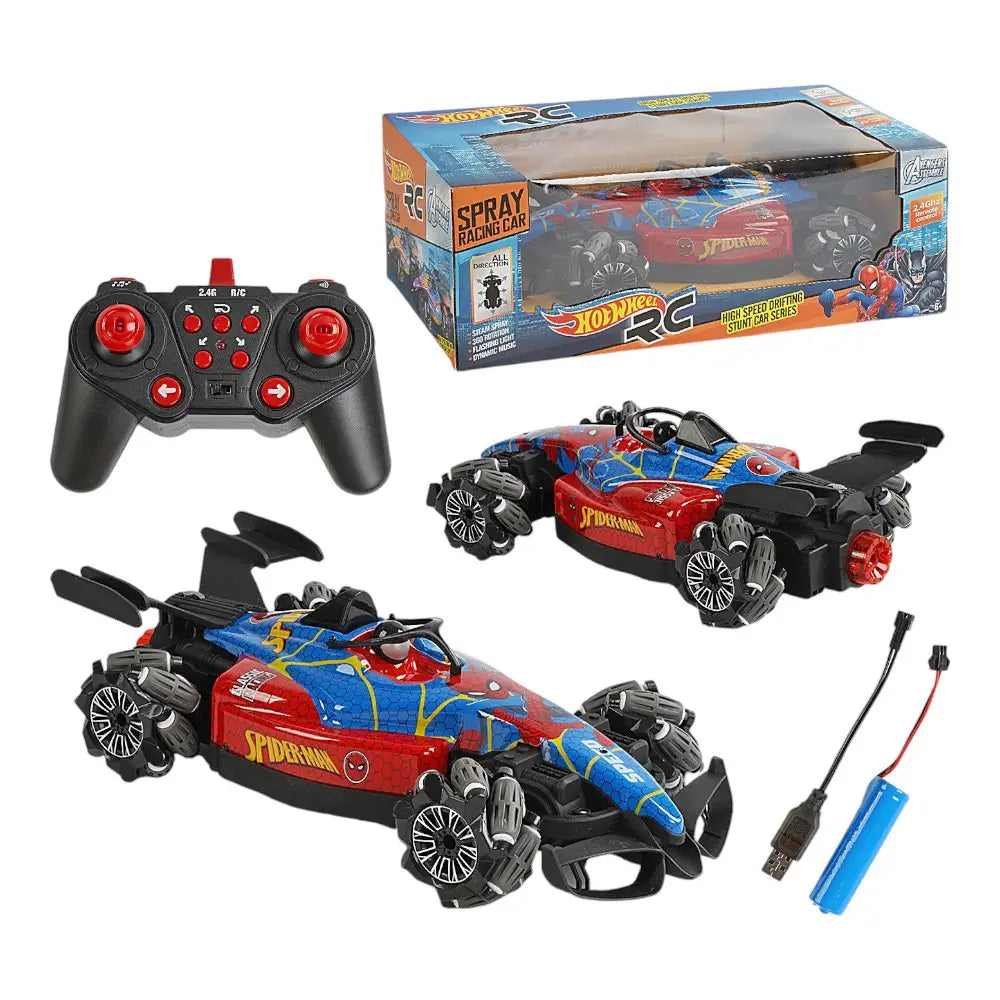 Carro a Control Remoto Hot Wheels Hombre Araña (Spiderman) Con Sensor De Mano Luces Led Y Humo