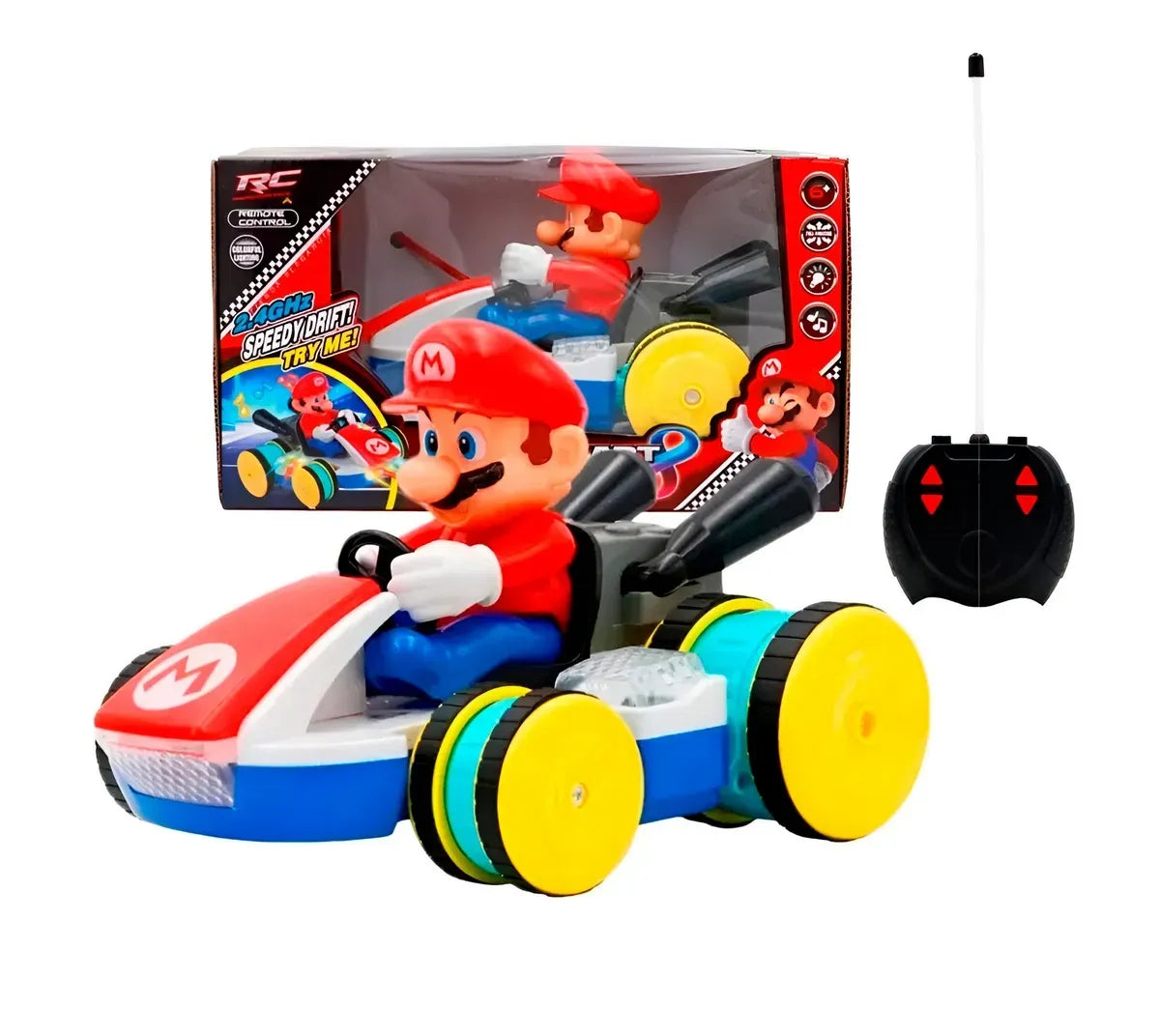 Carro Control Remoto Mario Bros Kart + 4 Pilas AA Recargables con cargador