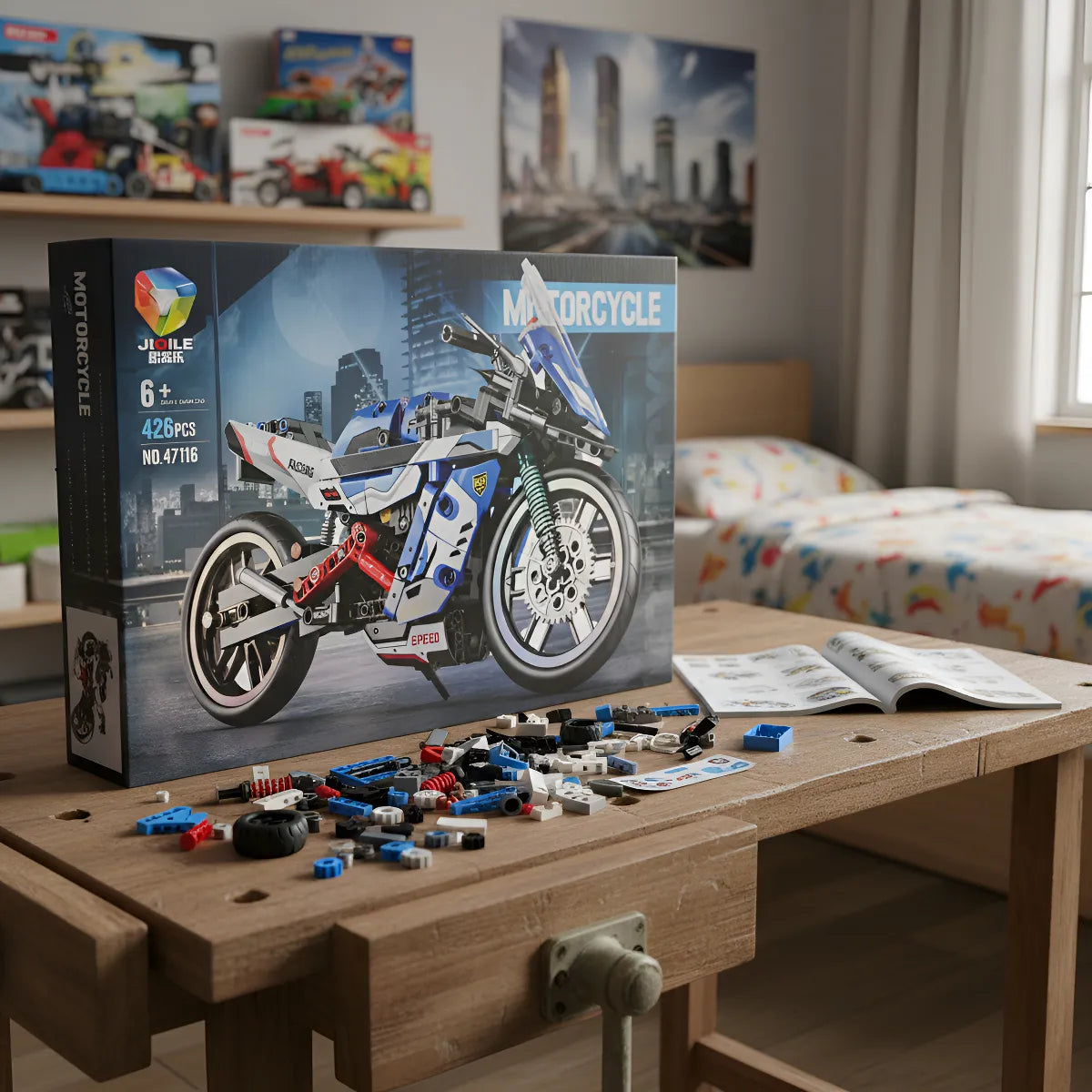 Set De Construcción armable en bloques Moto Carreras Juguete de 426 Piezas