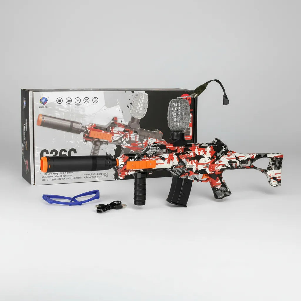 Ametralladora Bola Hidrogel Eléctrica G36C Con Luces Led Recargable Kid Segurid