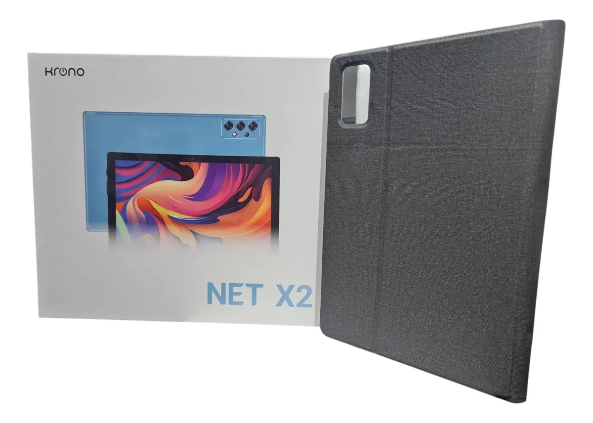 Tablet Krono Net X2 con Android 15, Pantalla 10 Pulgadas HD, 8gb Ram + 64gb + forro Azul y Gris