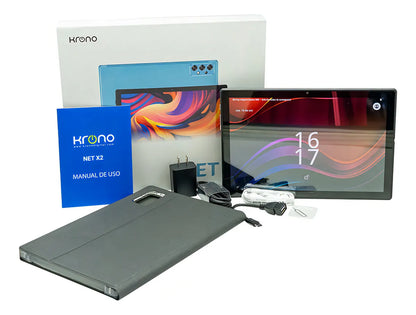 Tablet Krono Net X2 con Android 15, Pantalla 10 Pulgadas HD, 8gb Ram + 64gb + forro Azul y Gris