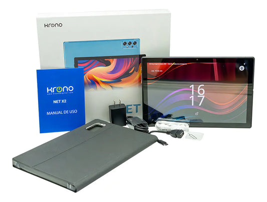 Tablet Krono Net X2 con Android 15, Pantalla 10 Pulgadas HD, 8gb Ram + 64gb + forro Azul y Gris