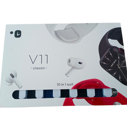 Combo Reloj Inteligente Audifonos Pulsos V11 Classic 10 En 1