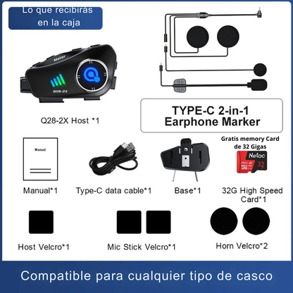 Intercomunicador Casco Moto Cámara Full HD Resistencia Agua