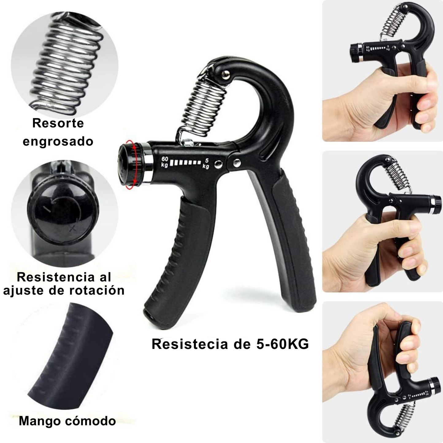 Kit De Fortalecimiento De Manos Y Antebrazo Gym 60k Negro