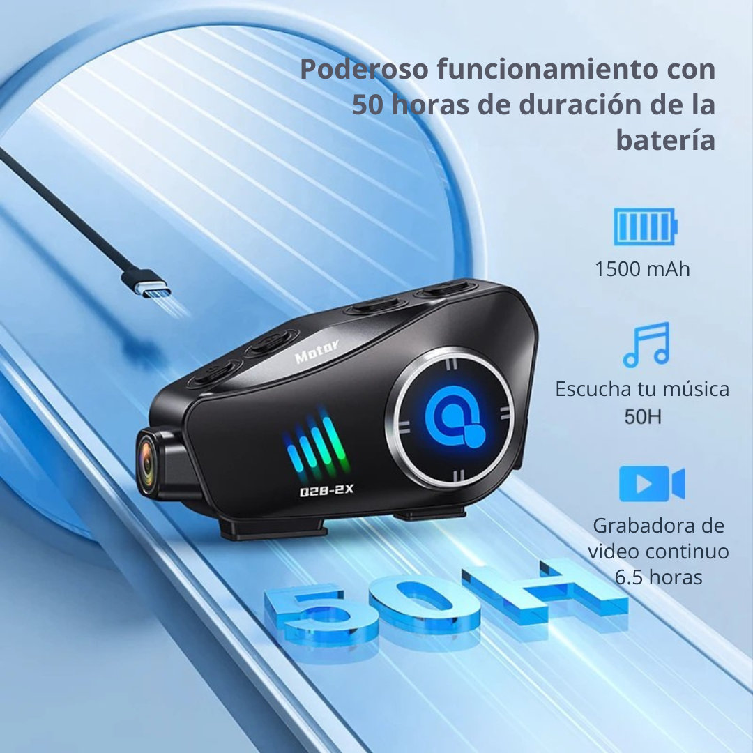 Intercomunicador Casco Moto Cámara Full HD Resistencia Agua