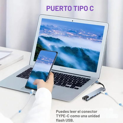 Hub Adaptador USB 8 en 1 Tipo C  Multipuerto HDMI Rj45 Ethernet Data
