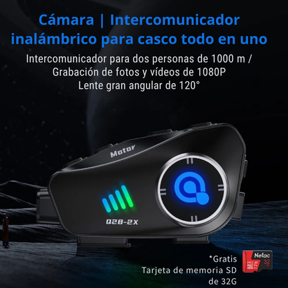 Intercomunicador Casco Moto Cámara Full HD Resistencia Agua