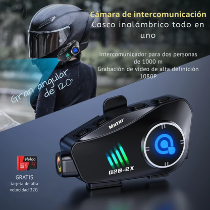 Intercomunicador Casco Moto Cámara Full HD Resistencia Agua