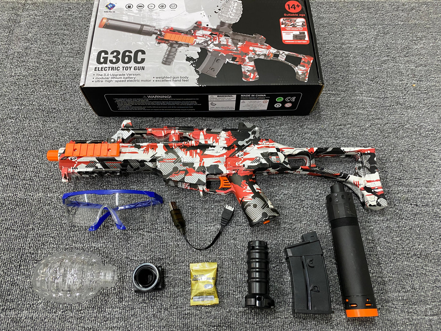 Ametralladora Bola Hidrogel Eléctrica G36C Con Luces Led Recargable Kid Segurid