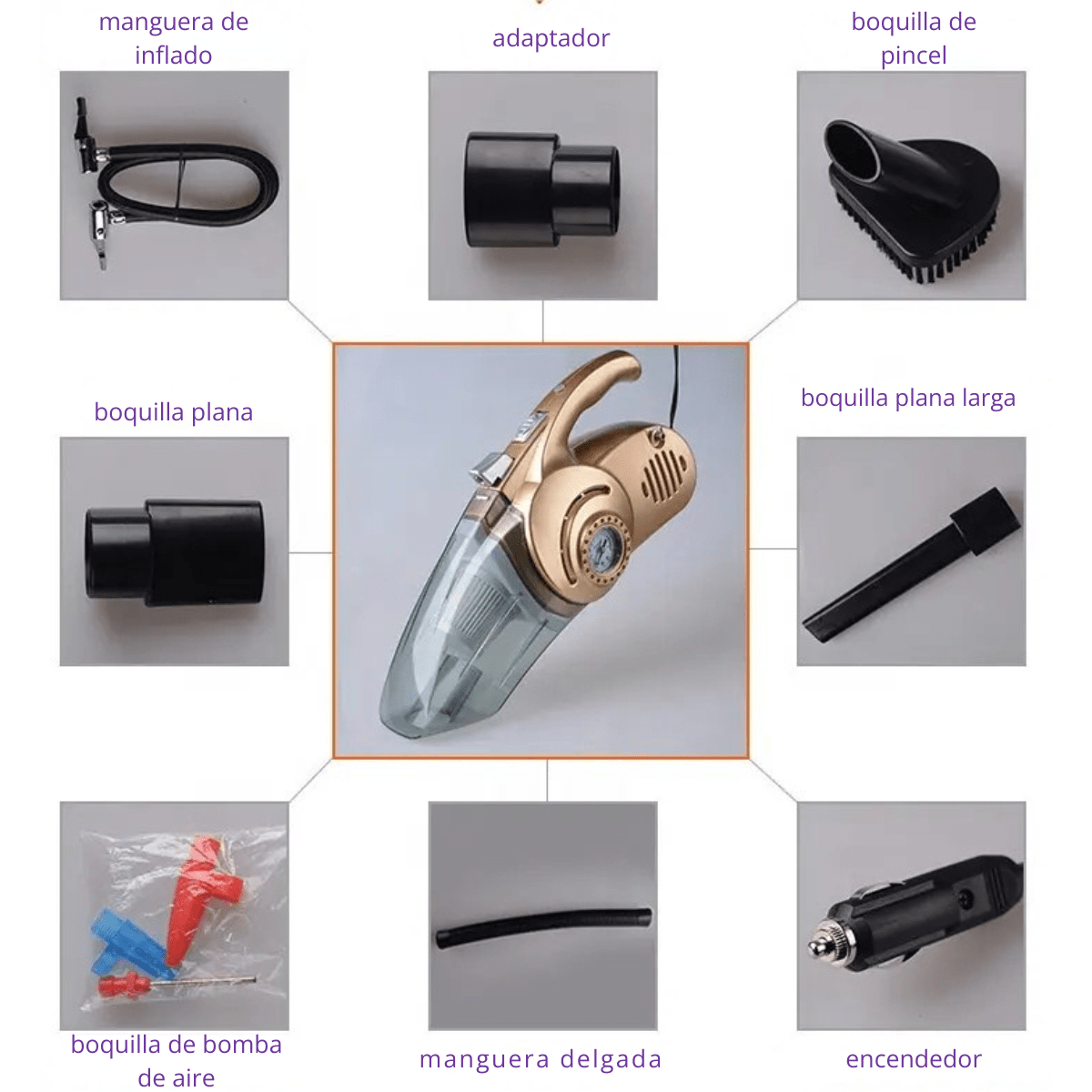 Aspiradora De Carro 4 En 1 Integrado Linterna Y Compresor - Camva Store