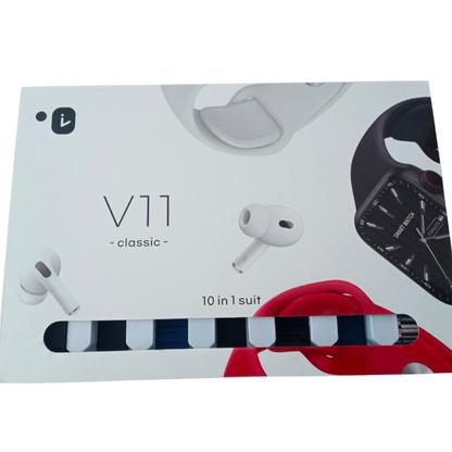 Combo Reloj Inteligente Audifonos Pulsos V11 Classic 10 En 1 - Camva Store