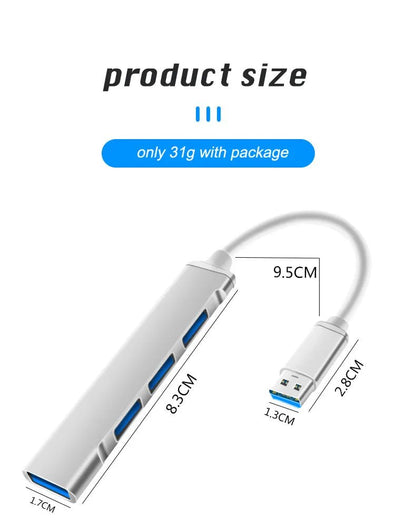 Hub Usb 3.0 De 4 Puertos Con Otg Tipo C - Metalico - Camva Store