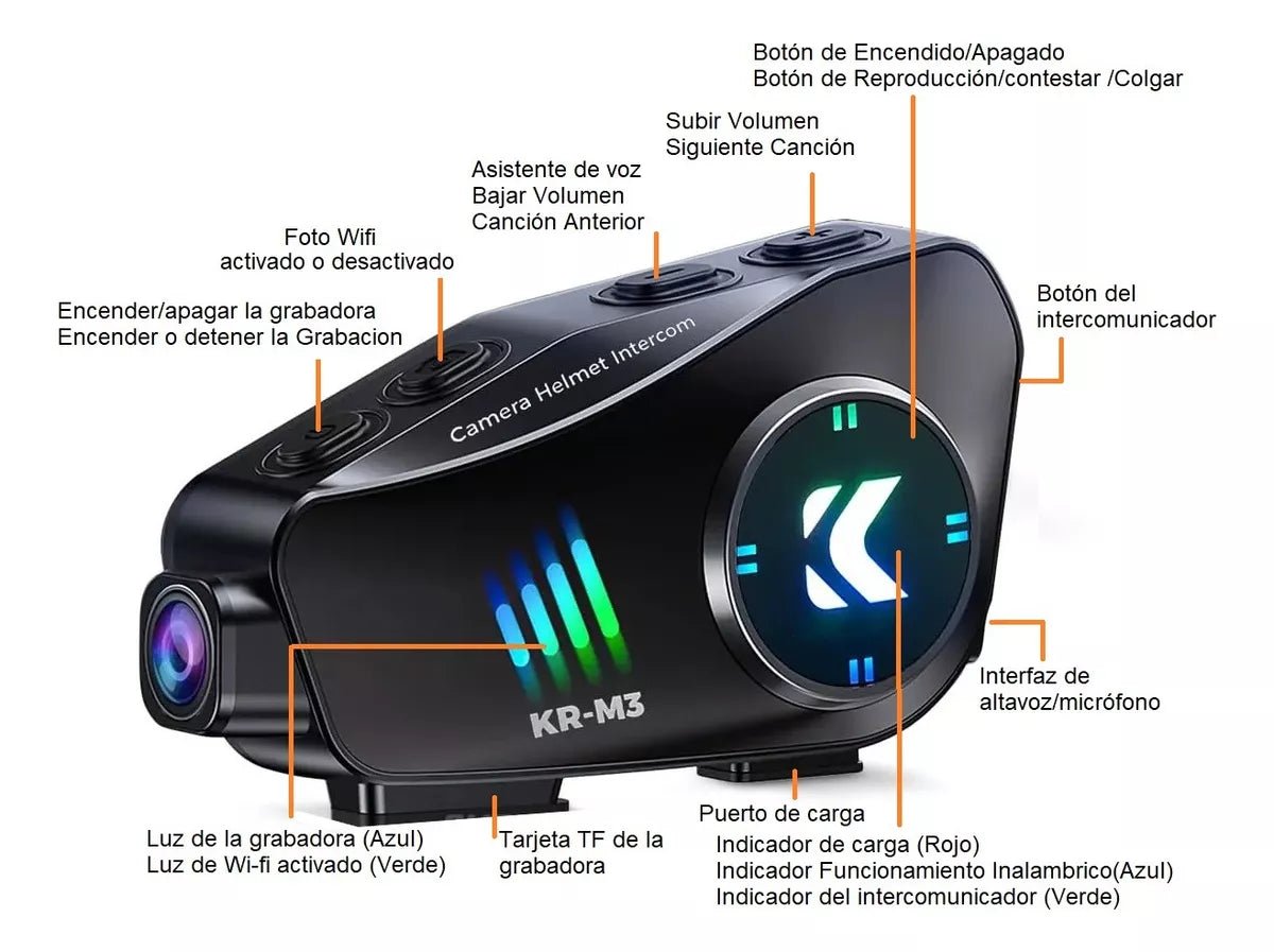Intercomunicador Cámara HD Casco De Moto KR - M3 Impermeable - Camva Store