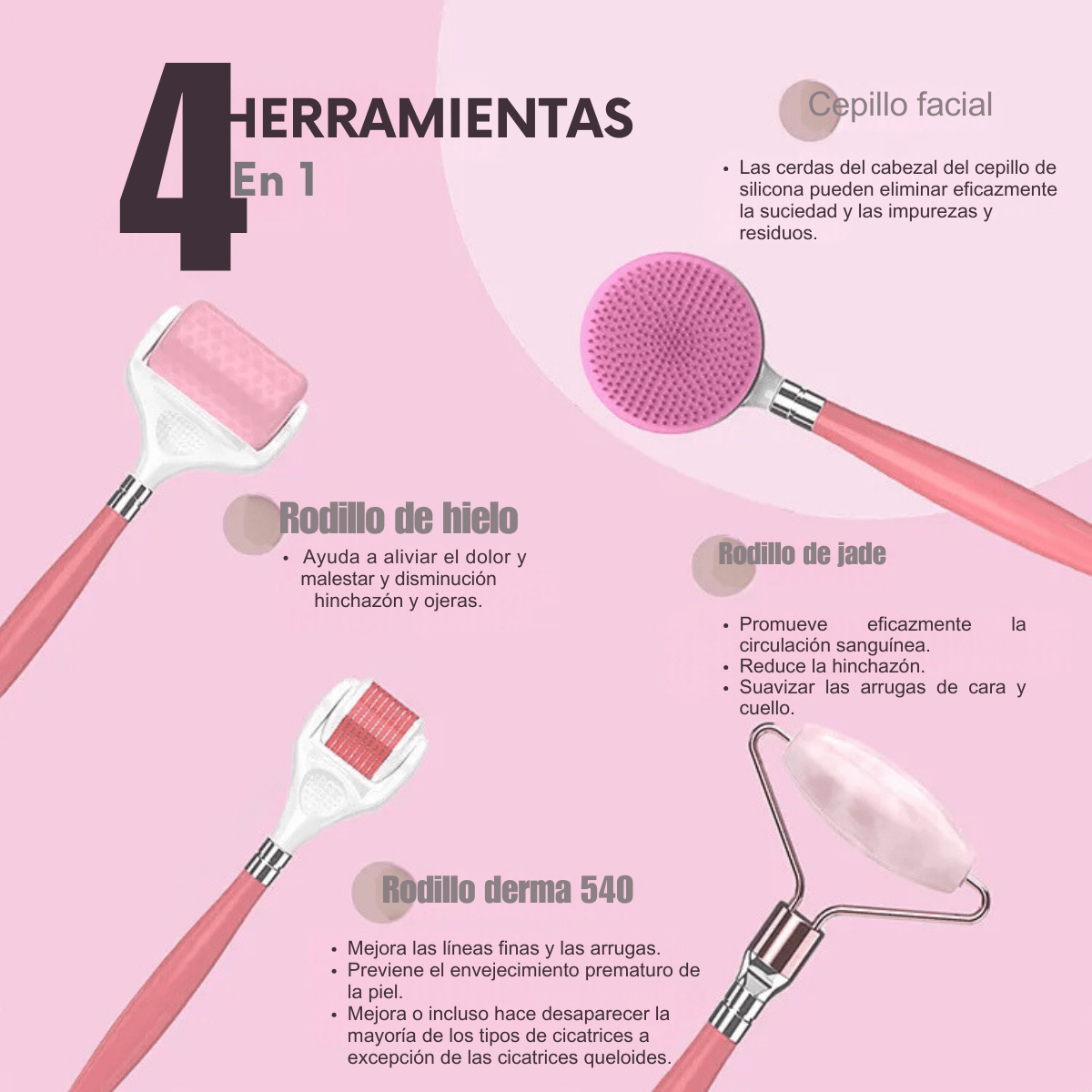 Kit De Belleza Facial 4 En 1 Manuales Rodillo Cepillo - Camva Store