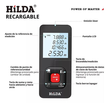 Metro Laser Digital Herramientas Medidor Recargable 50 Metros - Camva Store